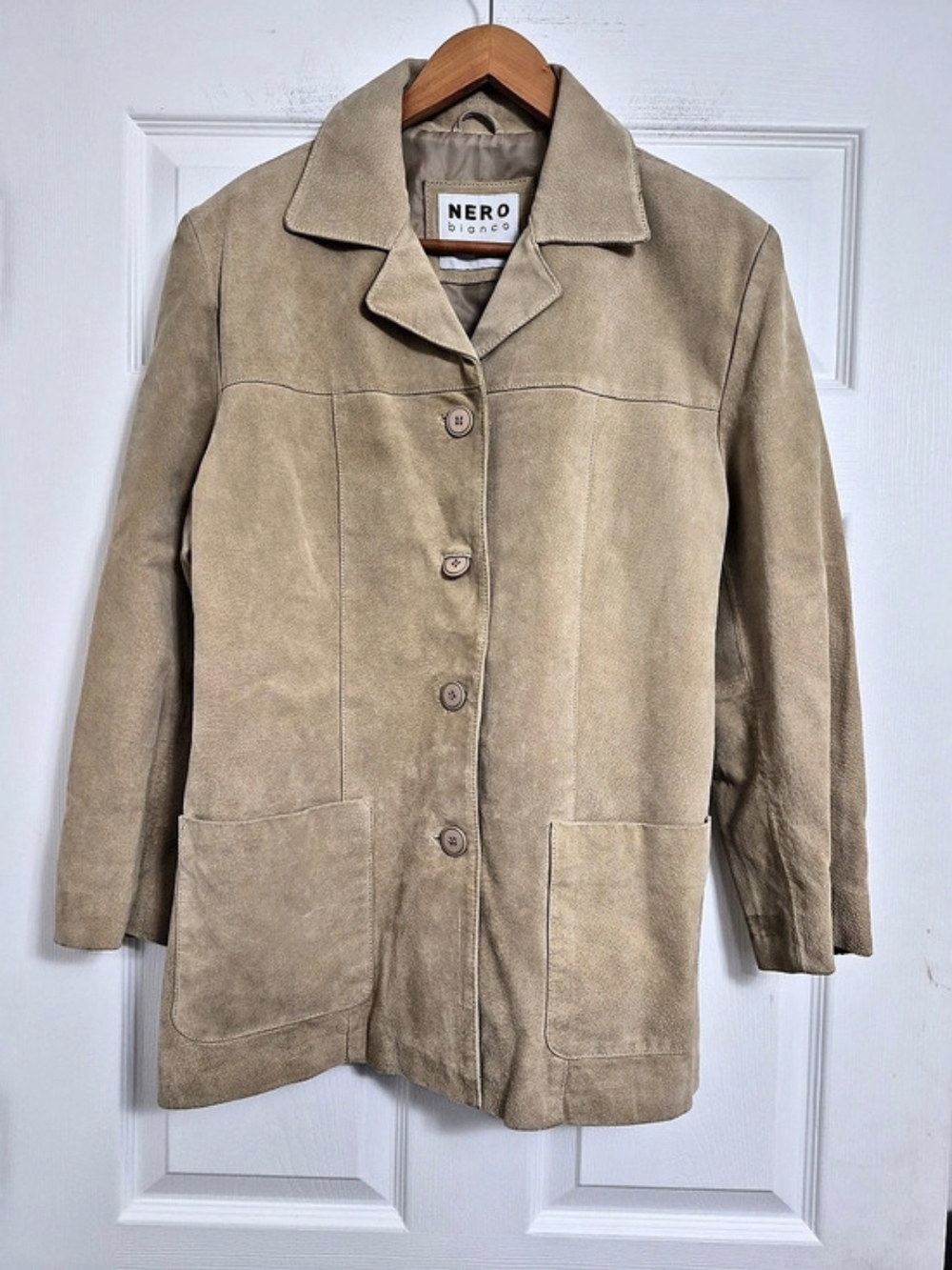 Nero Bianco Suede Leather Jacket in Beige Size Large Like New